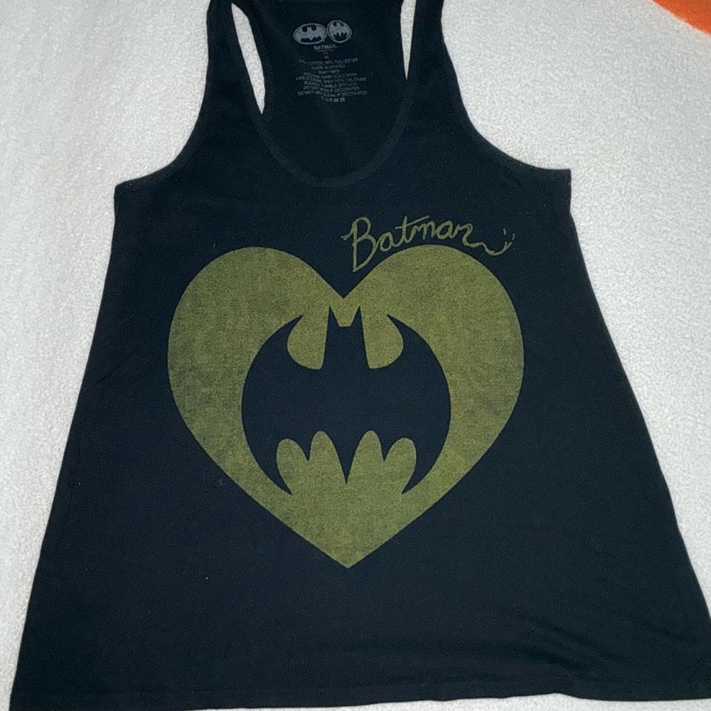 Black Tank Top with Batman Heart Design
